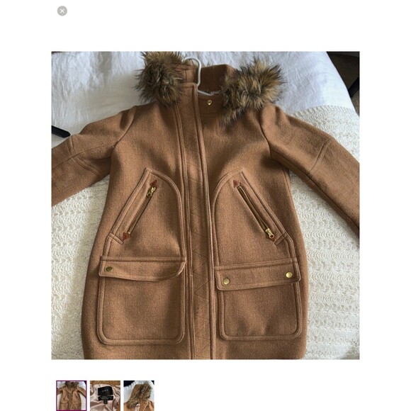 J. Crew Tan Pea Coat with Fur Hood - Picture 4 of 9